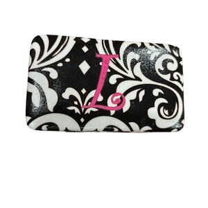 Women’s Paisley black white and pink wallet. Letter L.